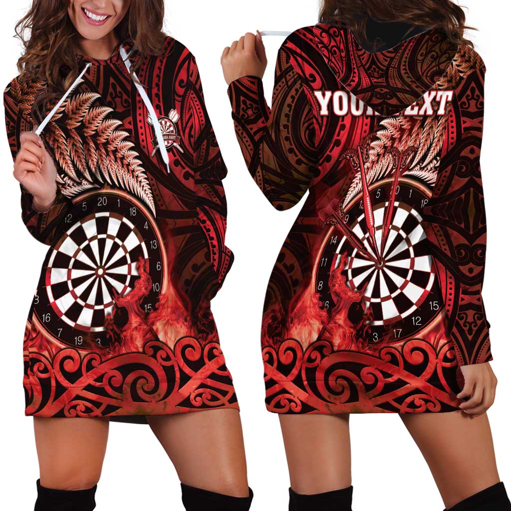 Personalised New Zealand Darts Hoodie Dress Maori Koru Dartboard Red Flame