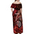 Personalised New Zealand Darts Off Shoulder Maxi Dress Maori Koru Dartboard Red Flame