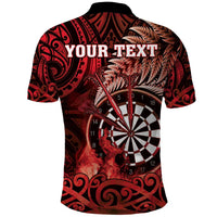 Personalised New Zealand Darts Polo Shirt Maori Koru Dartboard Red Flame