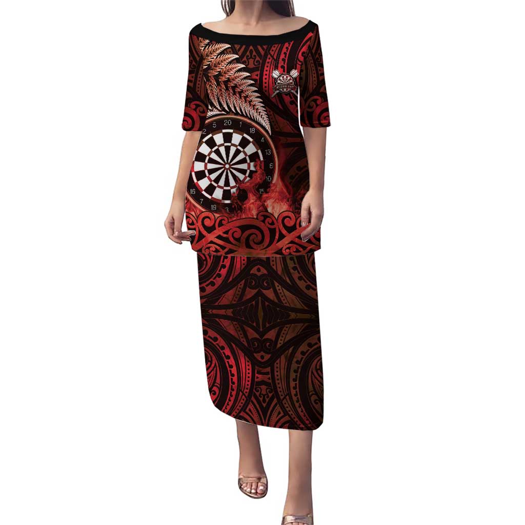 Personalised New Zealand Darts Puletasi Maori Koru Dartboard Red Flame