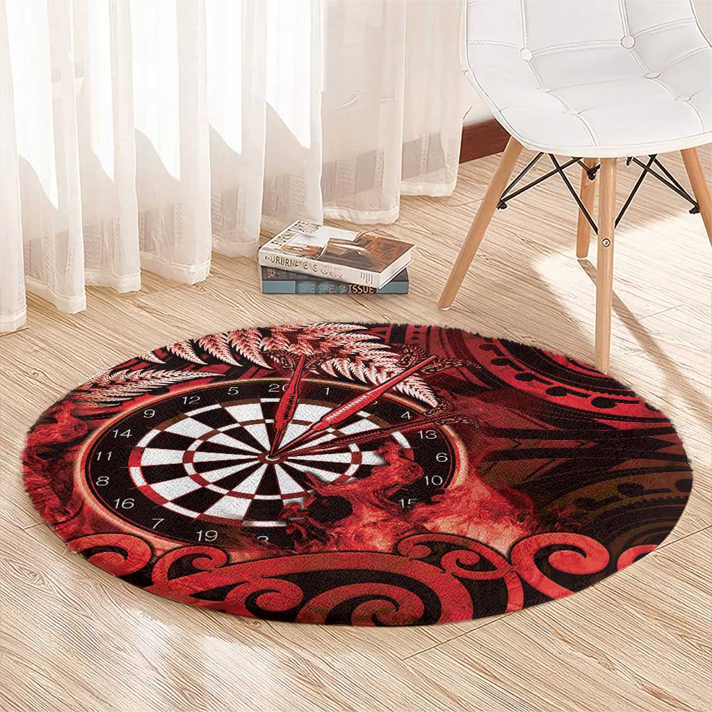 New Zealand Darts Round Carpet Maori Koru Dartboard Red Flame