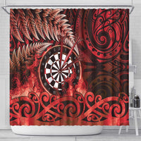New Zealand Darts Shower Curtain Maori Koru Dartboard Red Flame