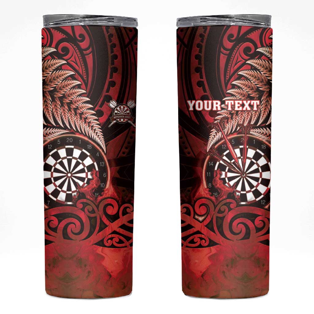 Personalised New Zealand Darts Skinny Tumbler Maori Koru Dartboard Red Flame