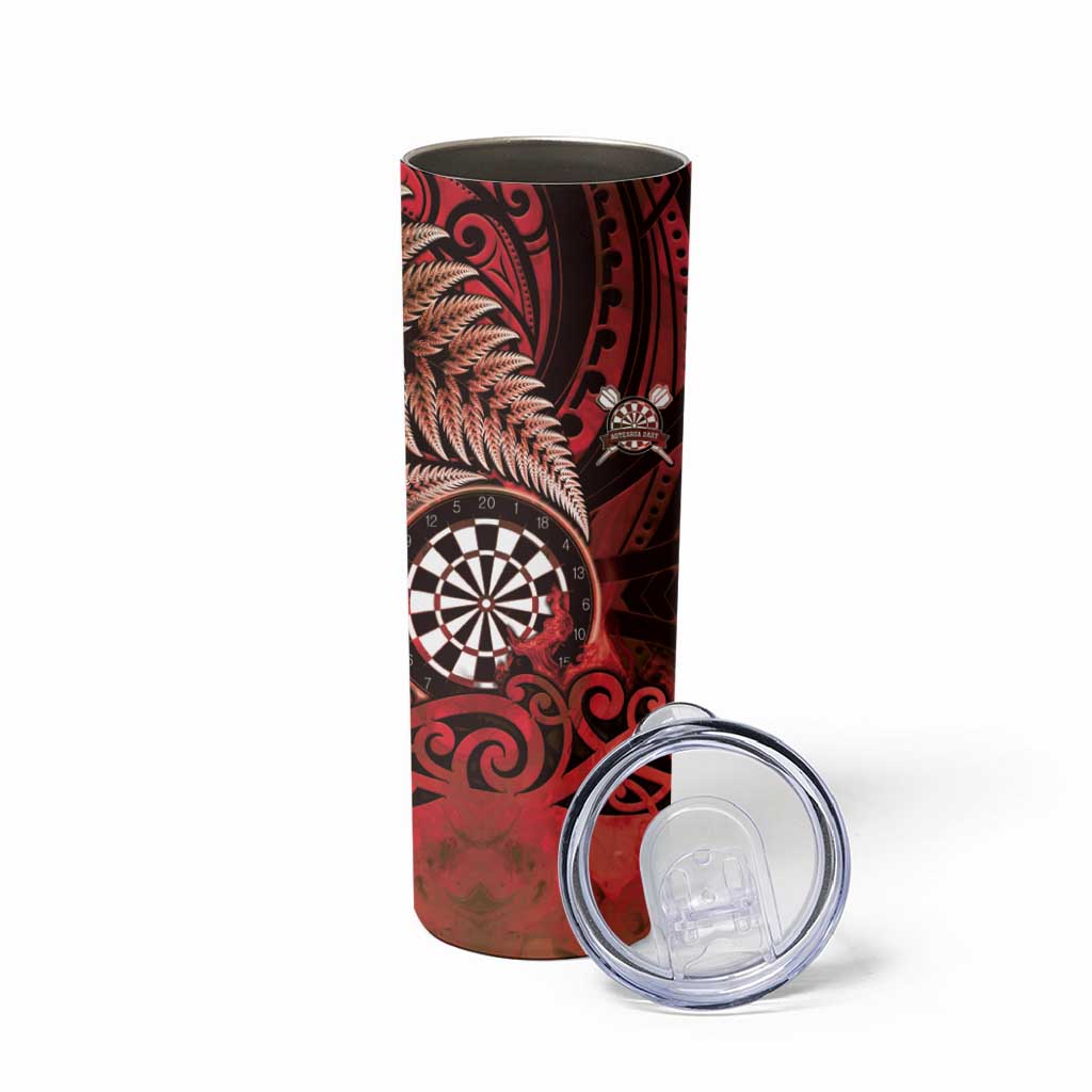 Personalised New Zealand Darts Skinny Tumbler Maori Koru Dartboard Red Flame