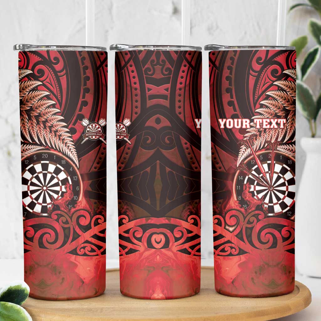 Personalised New Zealand Darts Skinny Tumbler Maori Koru Dartboard Red Flame