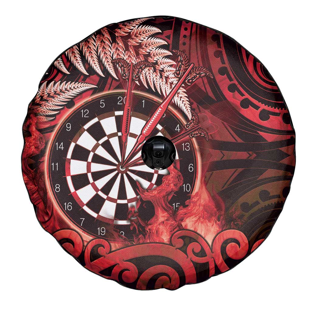 New Zealand Darts Spare Tire Cover Maori Koru Dartboard Red Flame