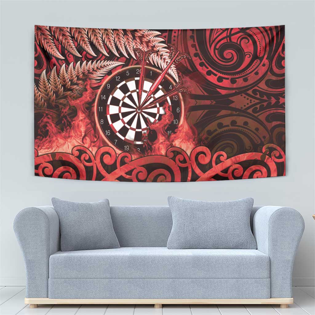 New Zealand Darts Tapestry Maori Koru Dartboard Red Flame