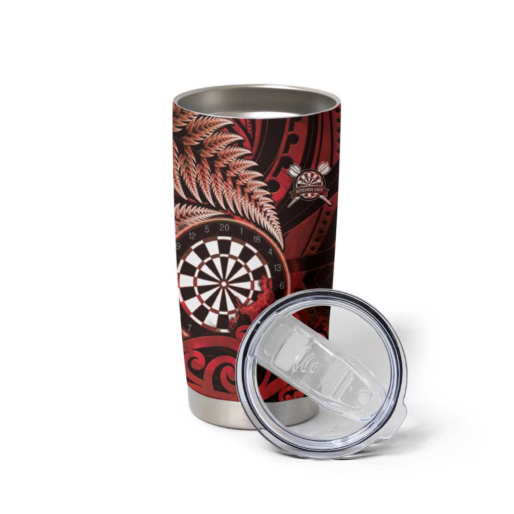 Personalised New Zealand Darts Tumbler Cup Maori Koru Dartboard Red Flame