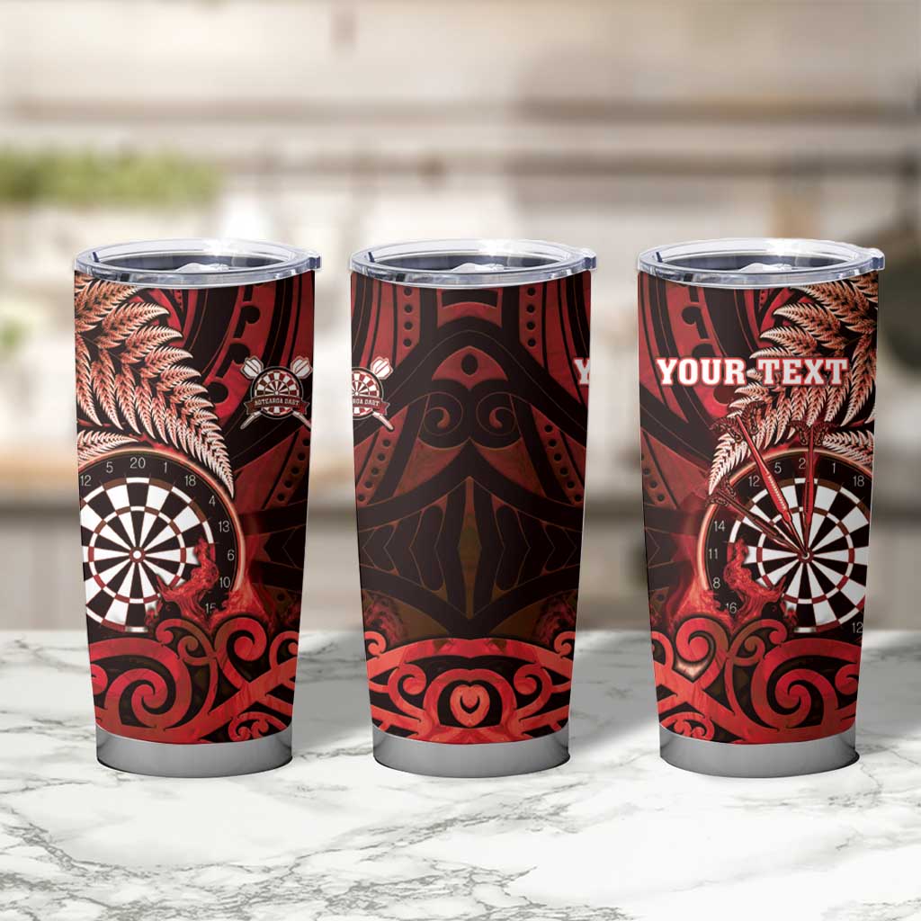 Personalised New Zealand Darts Tumbler Cup Maori Koru Dartboard Red Flame