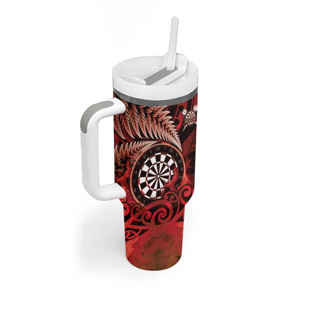 Personalised New Zealand Darts Tumbler With Handle Maori Koru Dartboard Red Flame
