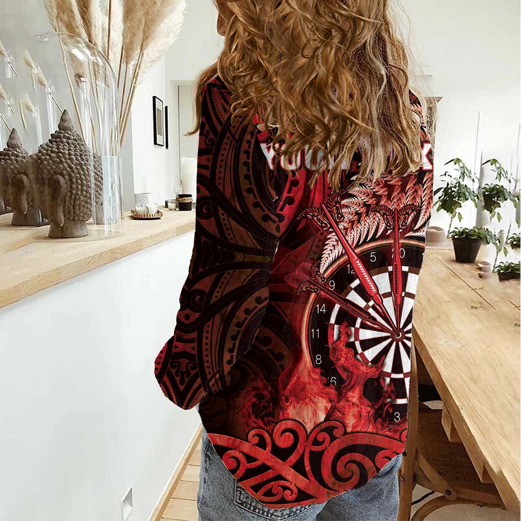 Personalised New Zealand Darts Women Casual Shirt Maori Koru Dartboard Red Flame