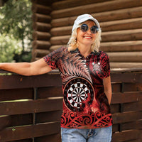 Personalised New Zealand Darts Women Polo Shirt Maori Koru Dartboard Red Flame
