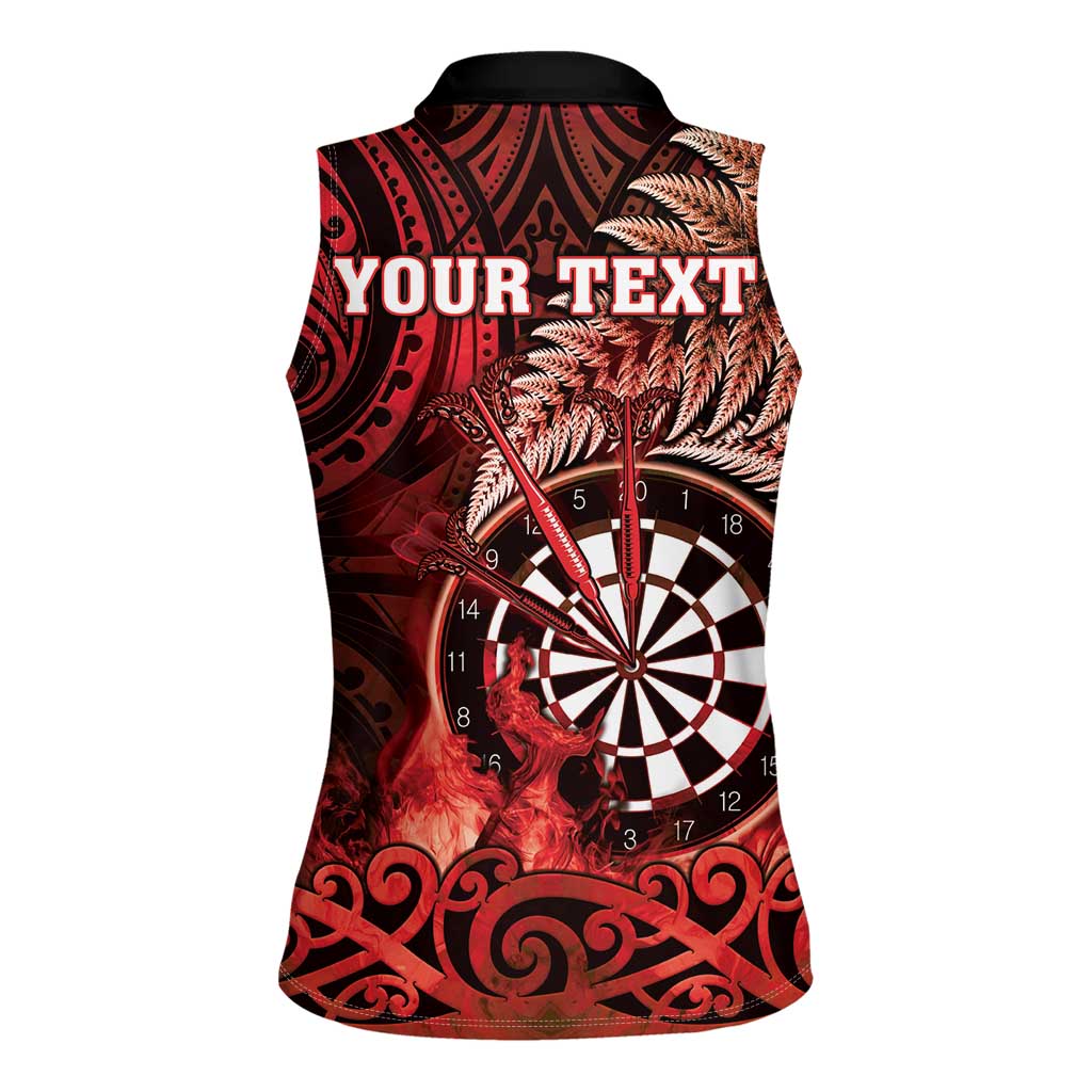 Personalised New Zealand Darts Women Sleeveless Polo Shirt Maori Koru Dartboard Red Flame