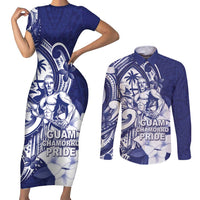 Guam Chief Quipuha Couples Matching Short Sleeve Bodycon Dress and Long Sleeve Button Shirt Polynesian Pattern With Guasali Flowers