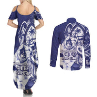 Guam Chief Quipuha Couples Matching Summer Maxi Dress and Long Sleeve Button Shirt Polynesian Pattern With Guasali Flowers