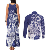 Guam Chief Quipuha Couples Matching Tank Maxi Dress and Long Sleeve Button Shirt Polynesian Pattern With Guasali Flowers