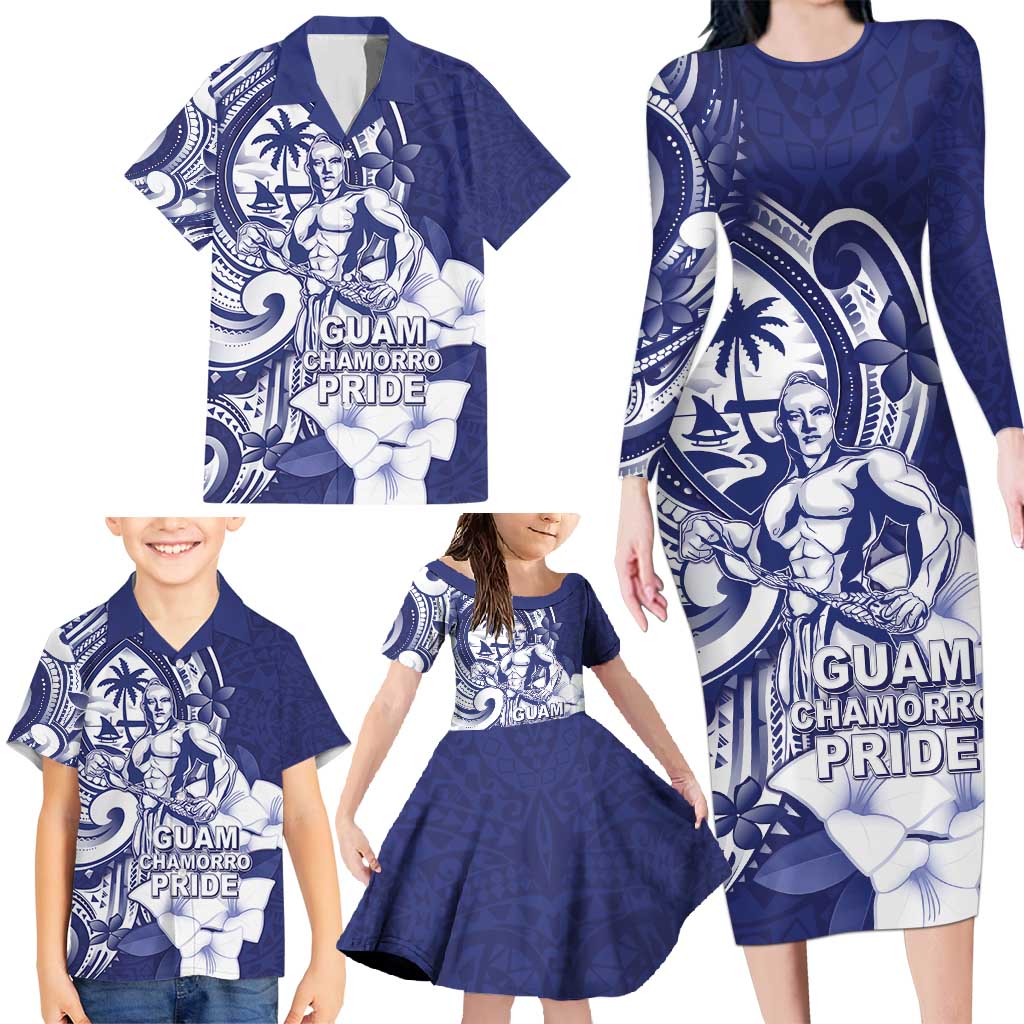 Guam Chief Quipuha Family Matching Long Sleeve Bodycon Dress and Hawaiian Shirt Polynesian Pattern With Guasali Flowers