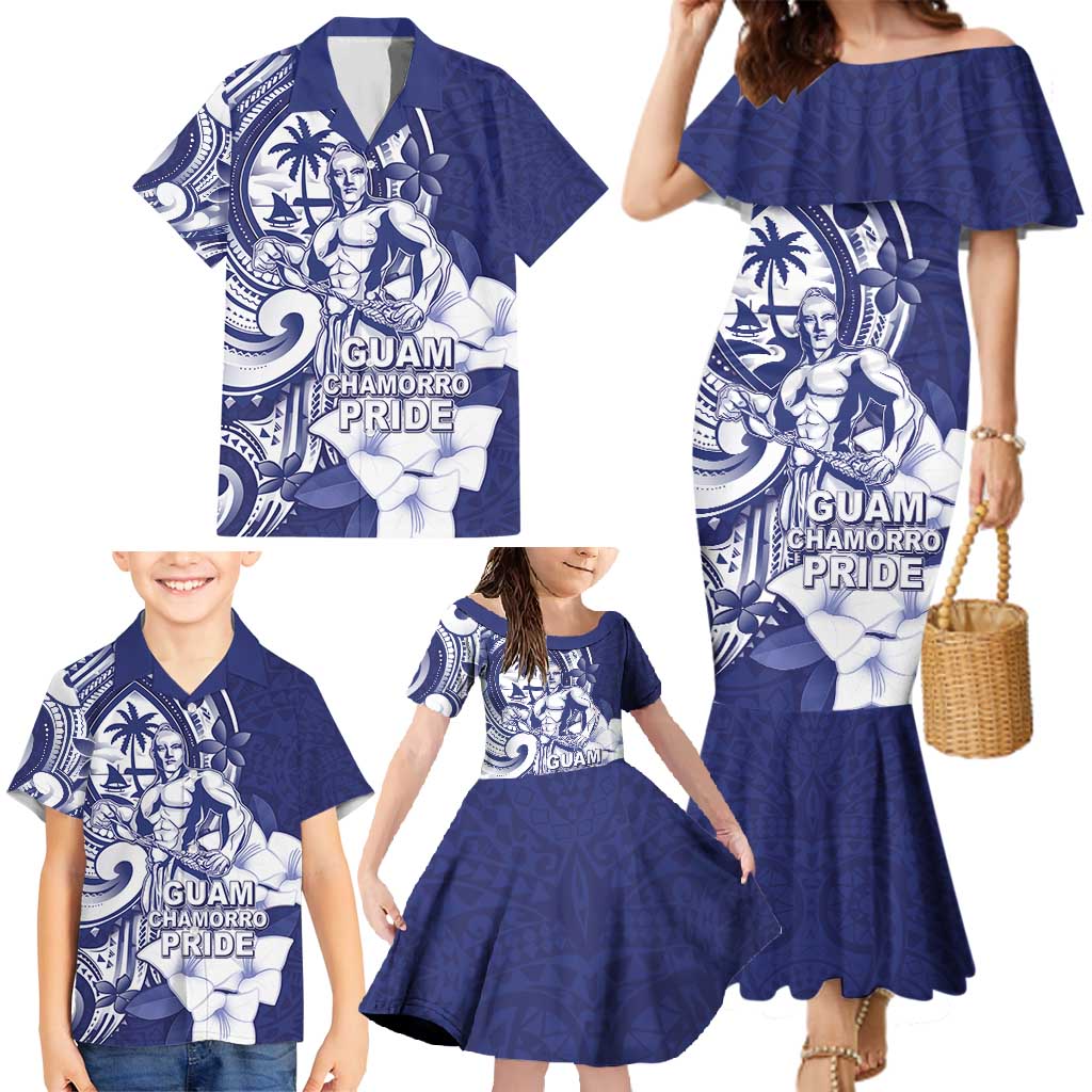 Guam Chief Quipuha Family Matching Mermaid Dress and Hawaiian Shirt Polynesian Pattern With Guasali Flowers