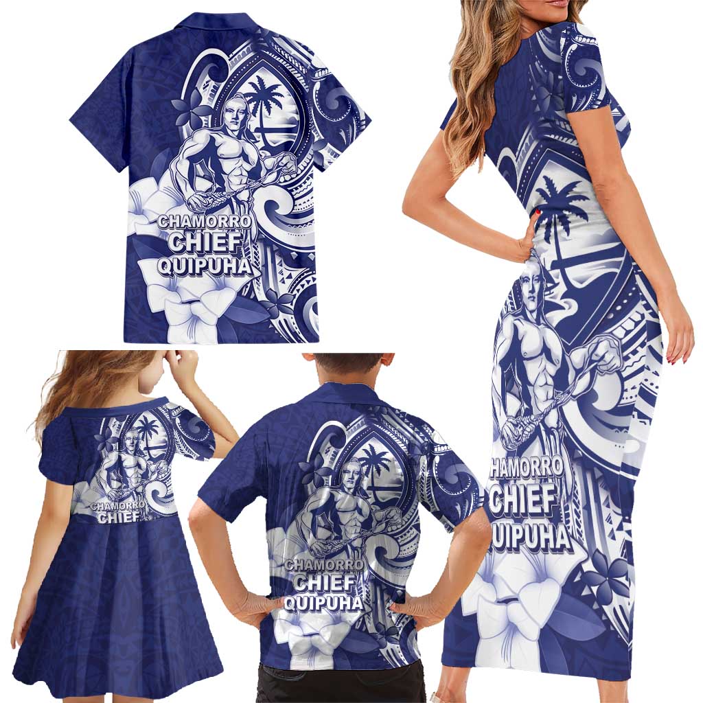 Guam Chief Quipuha Family Matching Short Sleeve Bodycon Dress and Hawaiian Shirt Polynesian Pattern With Guasali Flowers