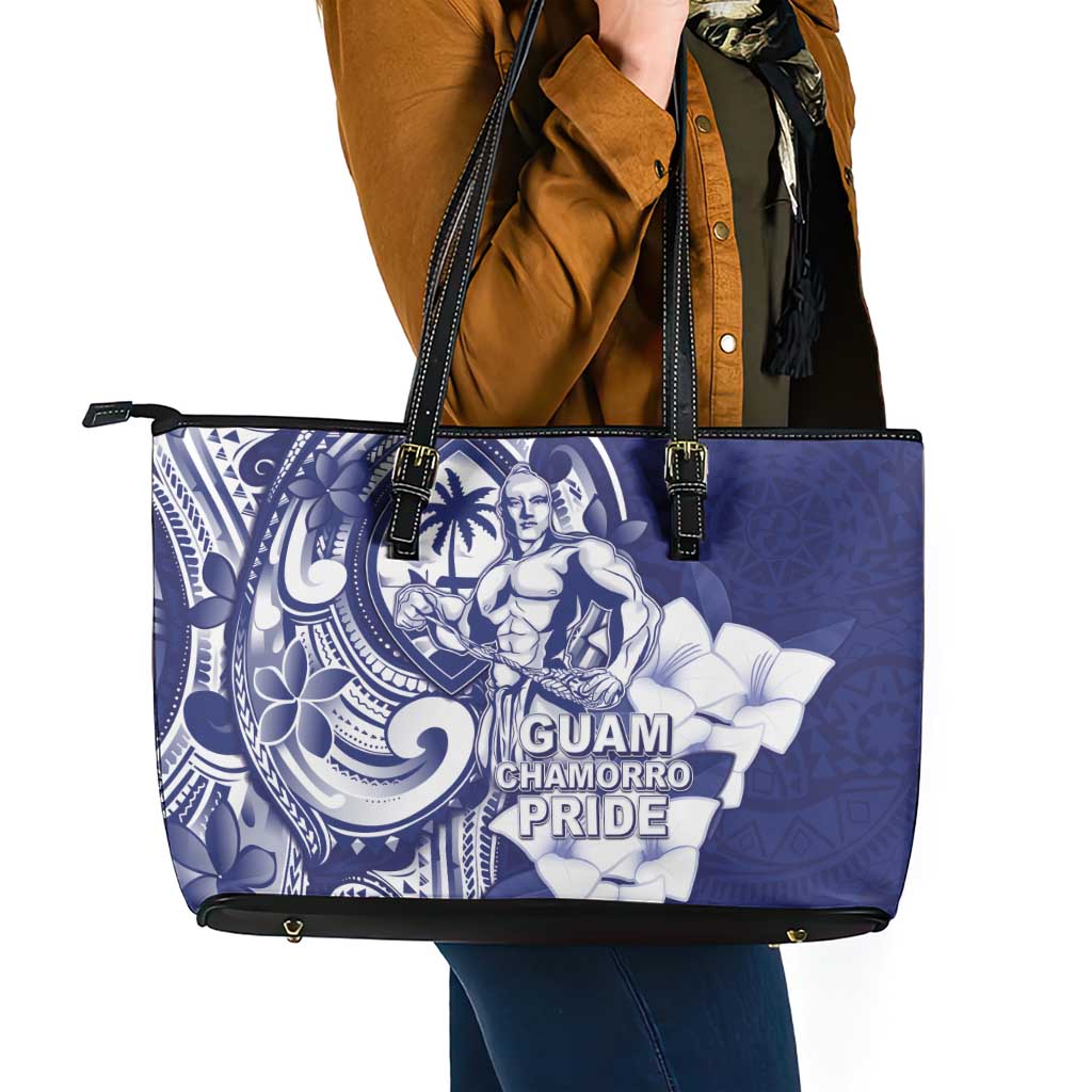 Guam Chief Quipuha Leather Tote Bag Polynesian Pattern With Guasali Flowers