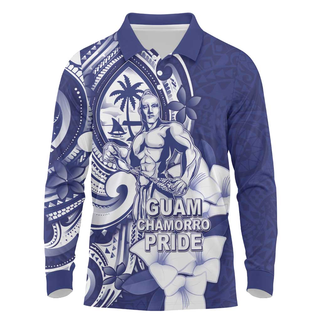 Guam Chief Quipuha Long Sleeve Polo Shirt Polynesian Pattern With Guasali Flowers