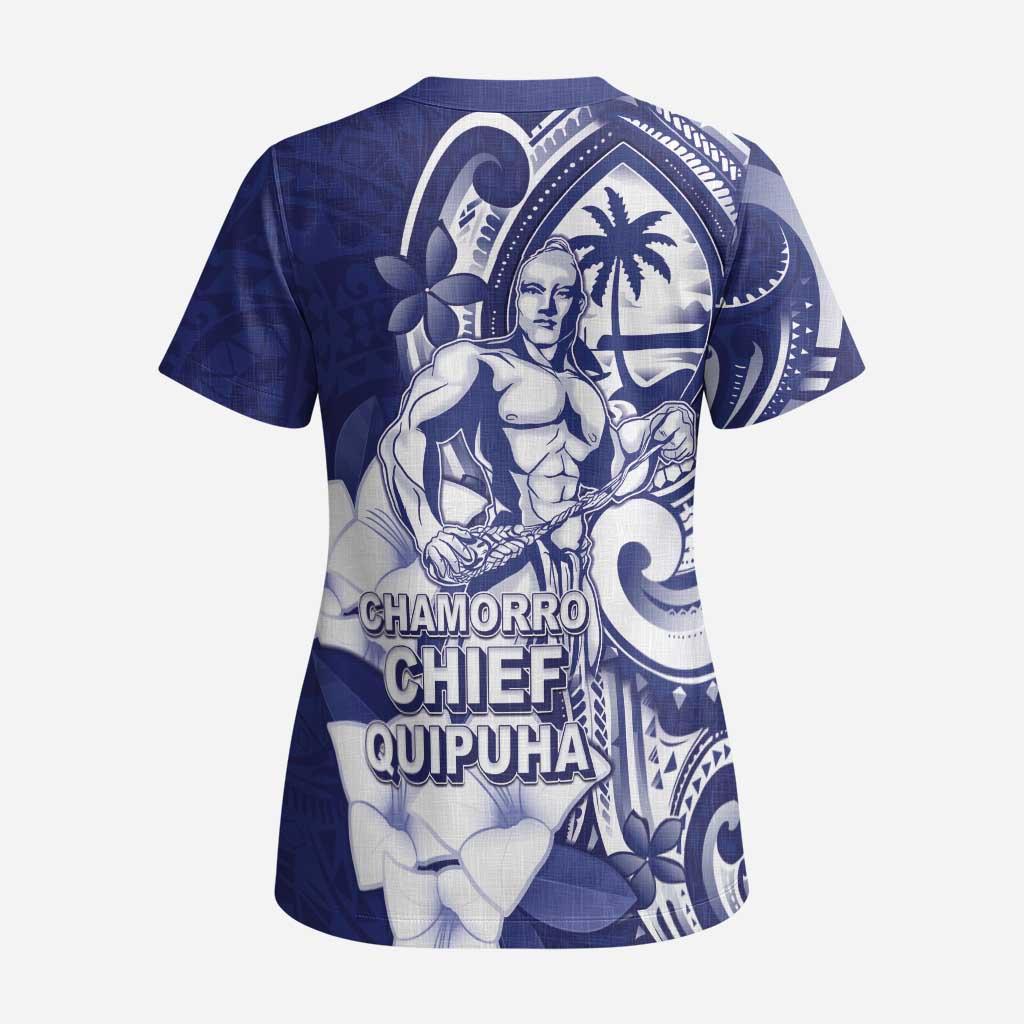 Guam Chief Quipuha Scrub Top Polynesian Pattern With Guasali Flowers - Polynesian Pride