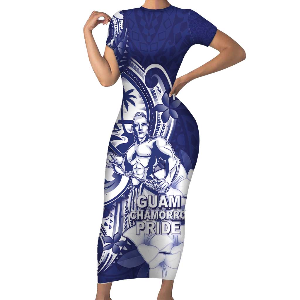 Guam Chief Quipuha Short Sleeve Bodycon Dress Polynesian Pattern With Guasali Flowers
