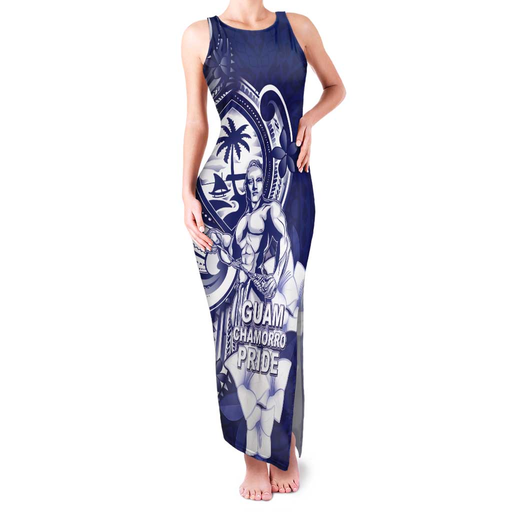 Guam Chief Quipuha Tank Maxi Dress Polynesian Pattern With Guasali Flowers