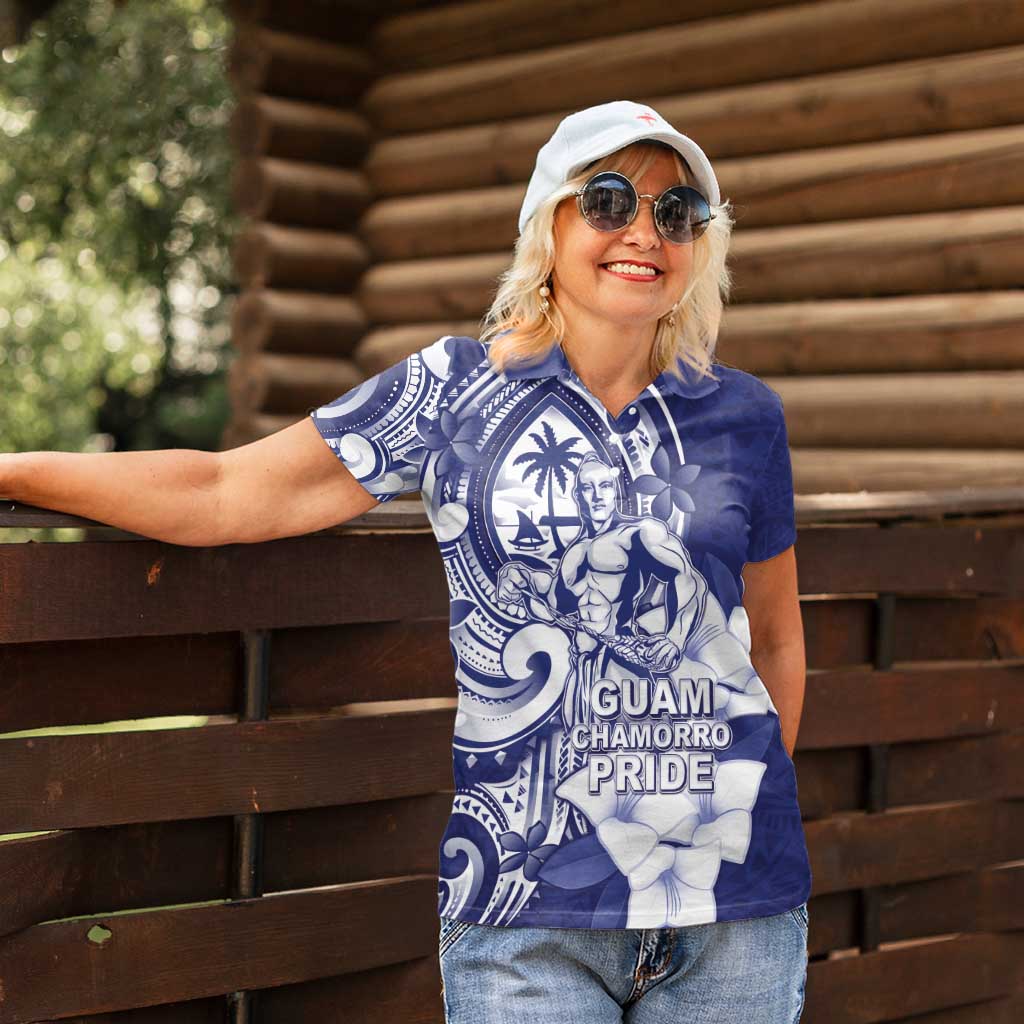 Guam Chief Quipuha Women Polo Shirt Polynesian Pattern With Guasali Flowers