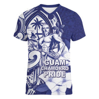 Guam Chief Quipuha Women V-Neck T-Shirt Polynesian Pattern With Guasali Flowers
