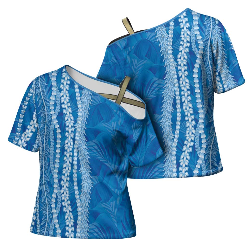 Hawaii Prince Kuhio Cross Shoulder Shirt Blue Hawaiian Lau Maia With Leis