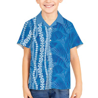 Hawaii Prince Kuhio Family Matching Off The Shoulder Long Sleeve Dress and Hawaiian Shirt Blue Hawaiian Lau Maia With Leis LT05 Son's Shirt Blue - Polynesian Pride