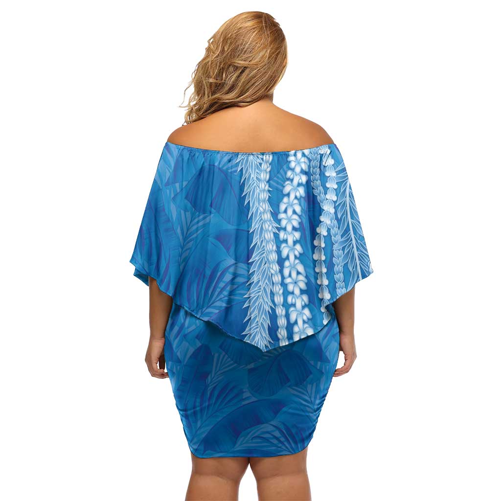 Hawaii Prince Kuhio Family Matching Off Shoulder Short Dress and Hawaiian Shirt Blue Hawaiian Lau Maia With Leis