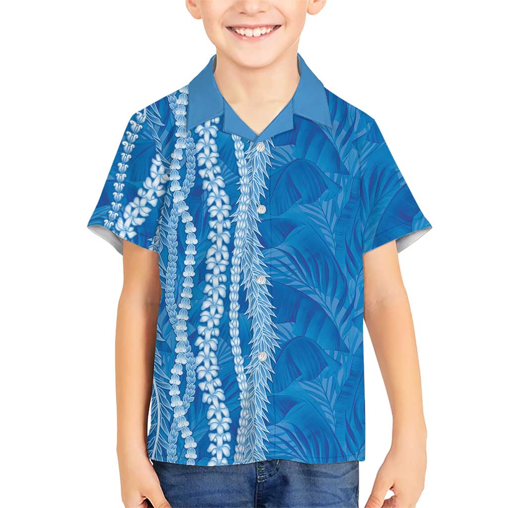 Hawaii Prince Kuhio Kid Hawaiian Shirt Blue Hawaiian Lau Maia With Leis LT05 Kid Blue - Polynesian Pride