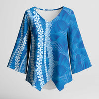 Hawaii Prince Kuhio Kimono Sleeve Blouse Blue Hawaiian Lau Maia With Leis