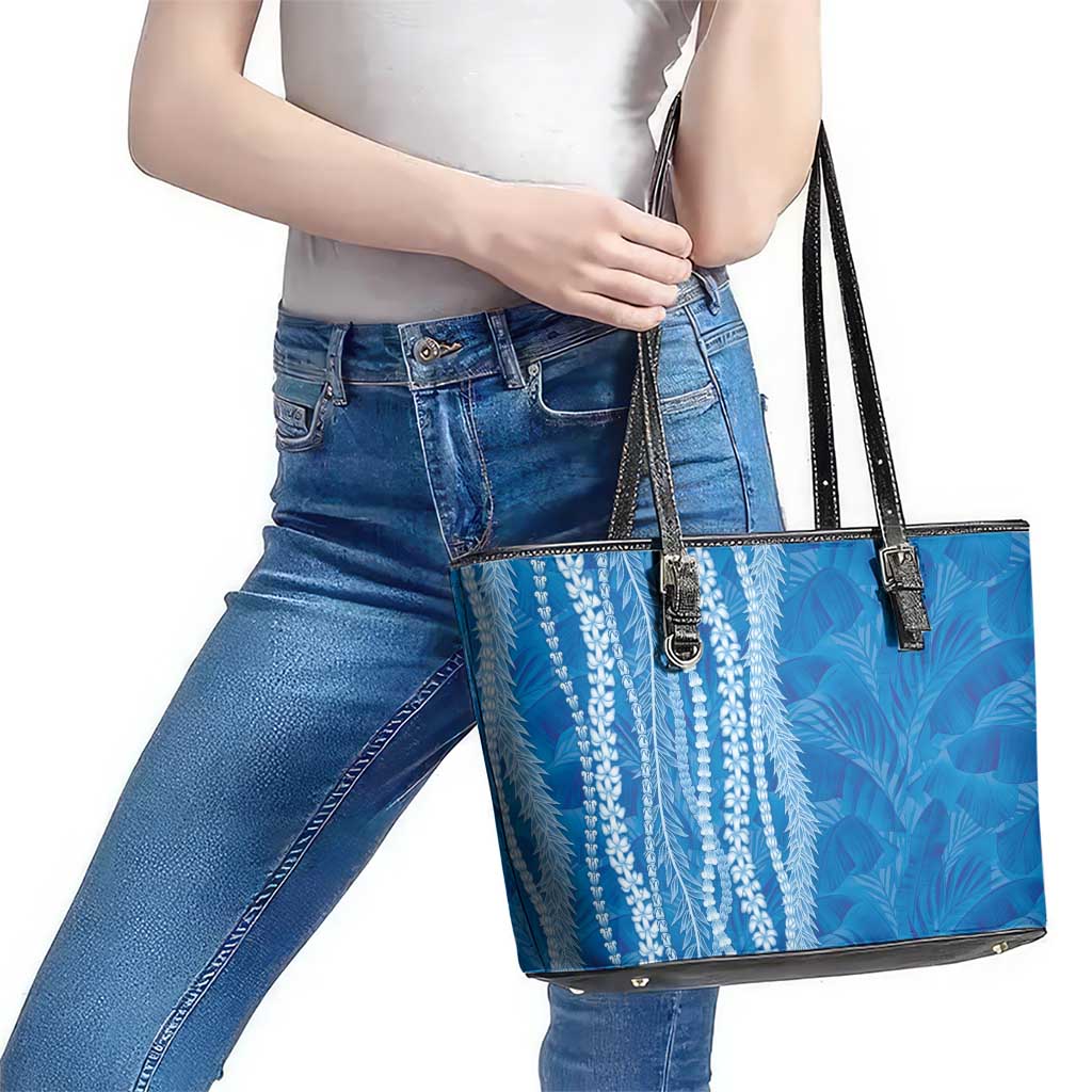 Hawaii Prince Kuhio Leather Tote Bag Blue Hawaiian Lau Maia With Leis