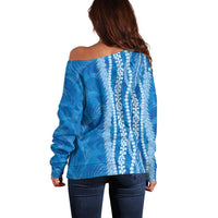 Hawaii Prince Kuhio Off Shoulder Sweater Blue Hawaiian Lau Maia With Leis LT05 - Polynesian Pride