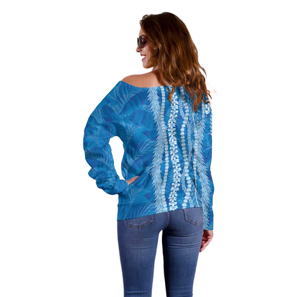 Hawaii Prince Kuhio Off Shoulder Sweater Blue Hawaiian Lau Maia With Leis LT05 - Polynesian Pride