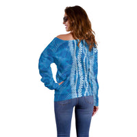 Hawaii Prince Kuhio Off Shoulder Sweater Blue Hawaiian Lau Maia With Leis LT05 - Polynesian Pride