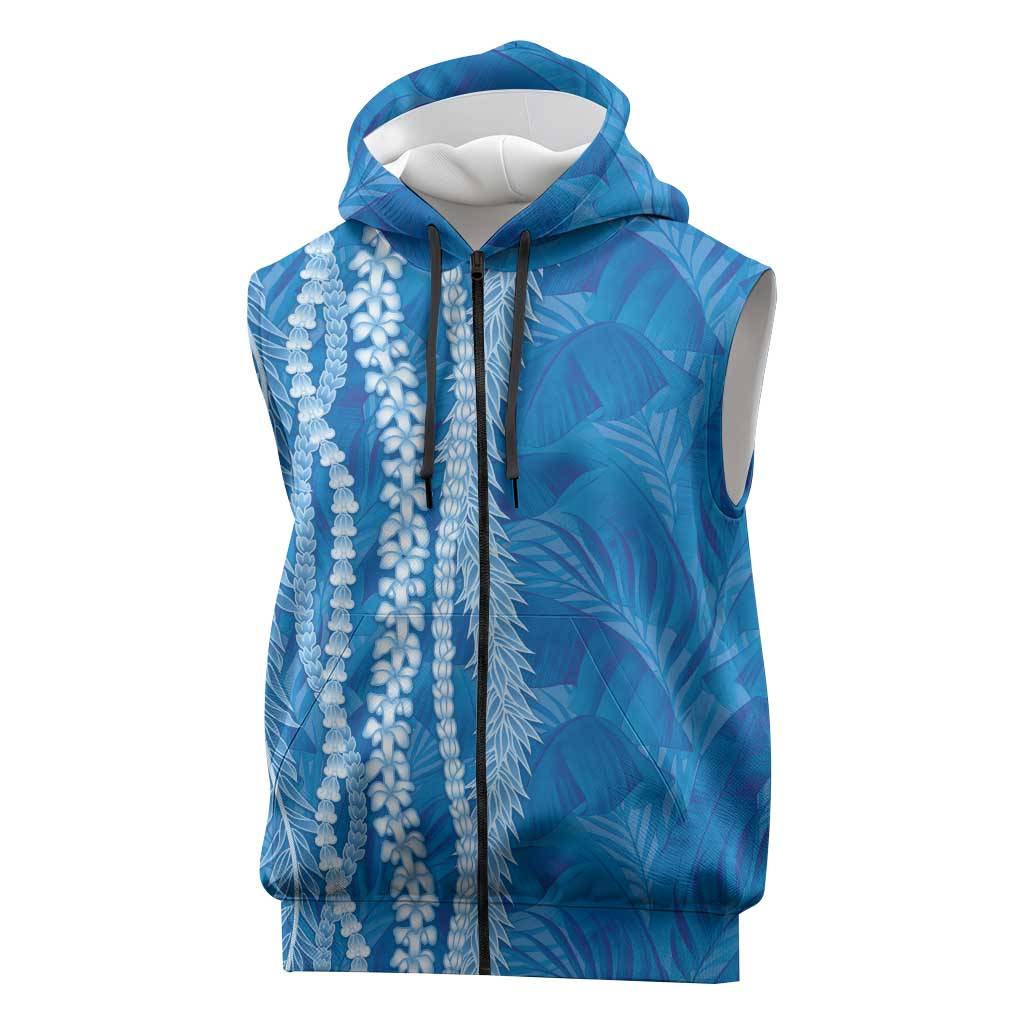 Hawaii Prince Kuhio Sleeveless Zip Hoodie Blue Hawaiian Lau Maia With Leis LT05 Blue - Polynesian Pride