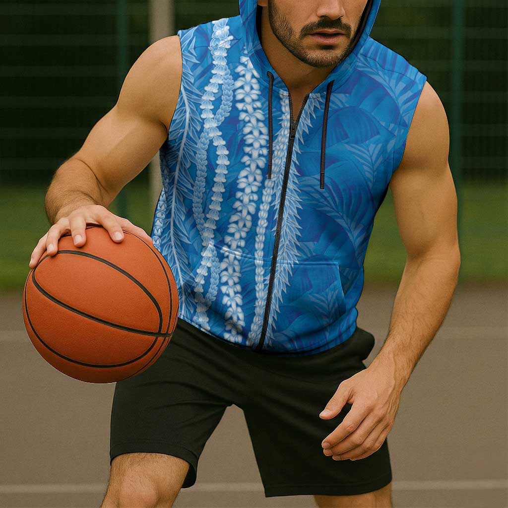 Hawaii Prince Kuhio Sleeveless Zip Hoodie Blue Hawaiian Lau Maia With Leis LT05 - Polynesian Pride