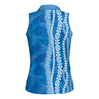 Hawaii Prince Kuhio Women Sleeveless Polo Shirt Blue Hawaiian Lau Maia With Leis LT05 - Polynesian Pride