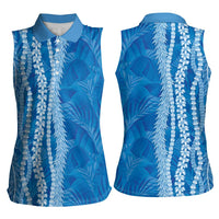Hawaii Prince Kuhio Women Sleeveless Polo Shirt Blue Hawaiian Lau Maia With Leis LT05 - Polynesian Pride