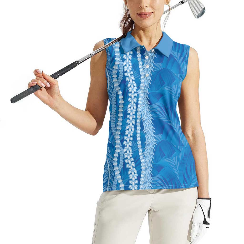 Hawaii Prince Kuhio Women Sleeveless Polo Shirt Blue Hawaiian Lau Maia With Leis LT05 - Polynesian Pride