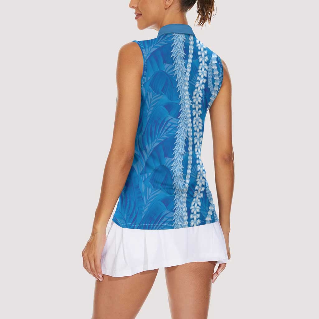 Hawaii Prince Kuhio Women Sleeveless Polo Shirt Blue Hawaiian Lau Maia With Leis LT05 - Polynesian Pride