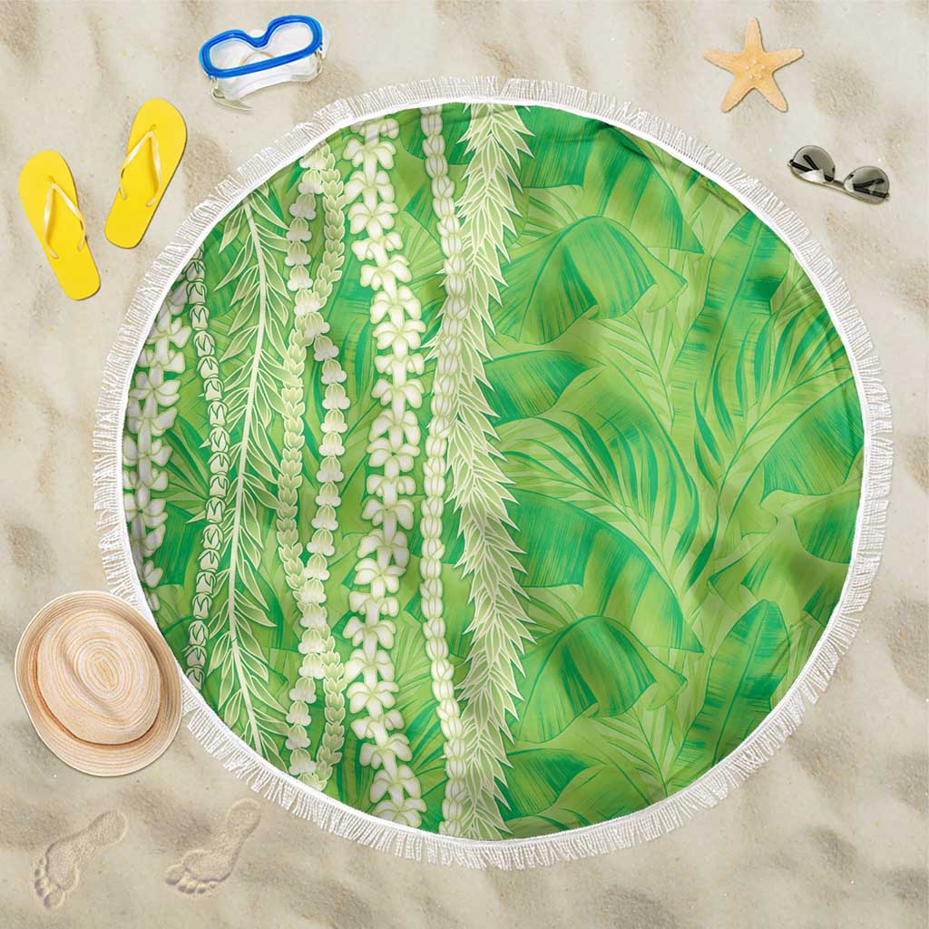 Hawaii Prince Kuhio Beach Blanket Lime Green Hawaiian Lau Maia With Leis LT05 One Size 150cm Green - Polynesian Pride