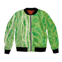 Hawaii Prince Kuhio Bomber Jacket Lime Green Hawaiian Lau Maia With Leis