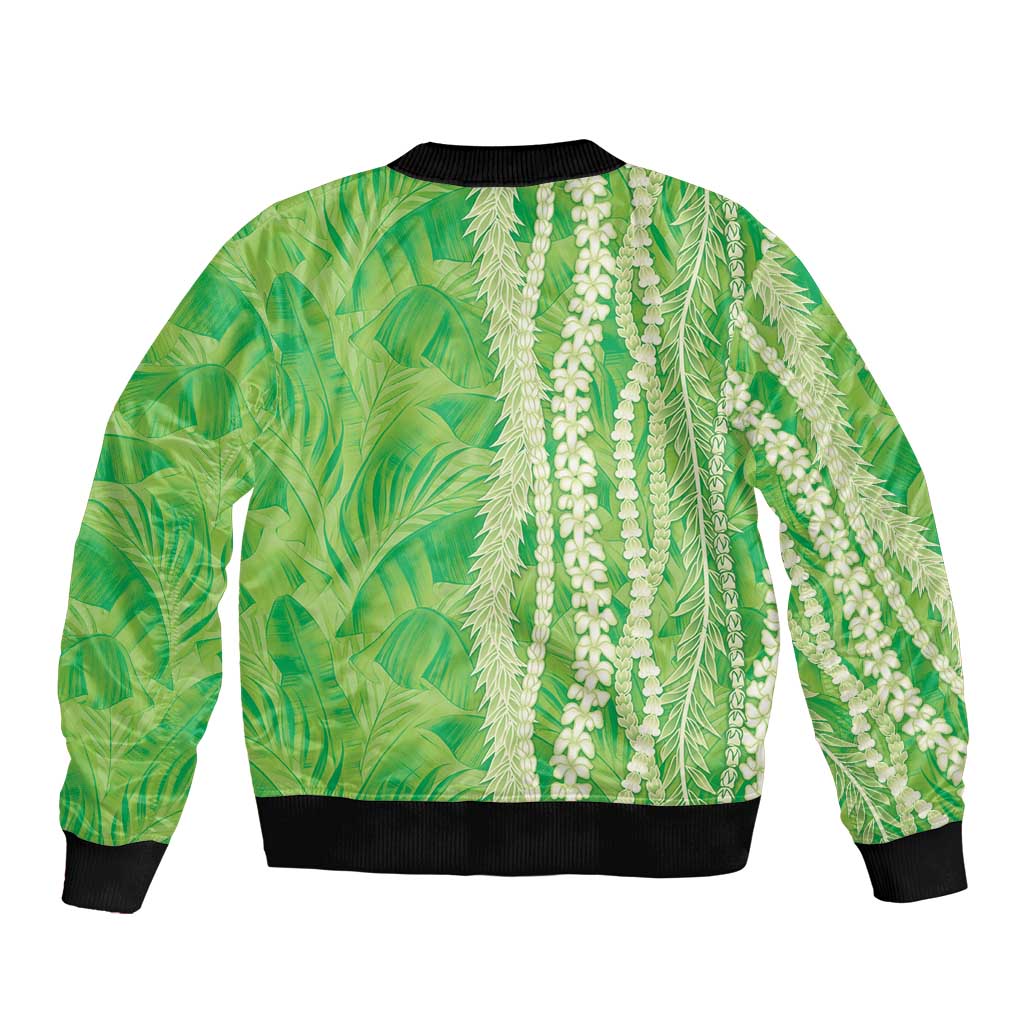 Hawaii Prince Kuhio Bomber Jacket Lime Green Hawaiian Lau Maia With Leis