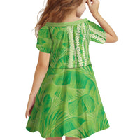 Hawaii Prince Kuhio Family Matching Long Sleeve Bodycon Dress and Hawaiian Shirt Lime Green Hawaiian Lau Maia With Leis