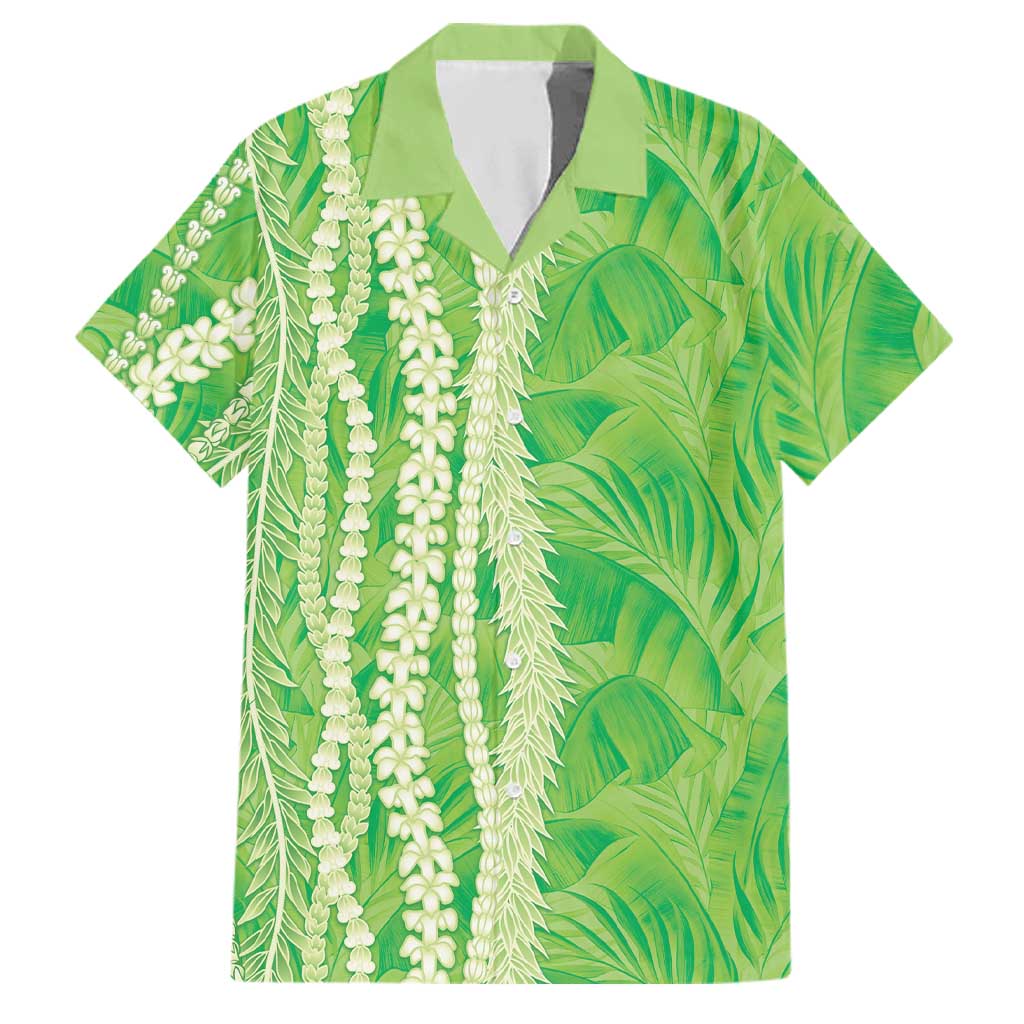 Hawaii Prince Kuhio Family Matching Mermaid Dress and Hawaiian Shirt Lime Green Hawaiian Lau Maia With Leis